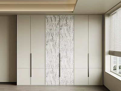 Modern Wardrobe Interior Design With White Cabinet Doors And Marble Pattern 3d model