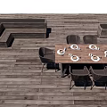 Outdoor Dining Table Set With Wooden Deck Chairs Bench And Tableware 3d model