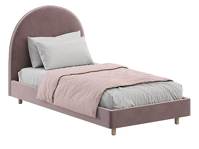 Modern Pink Velvet Double Bed With Arched Headboard Gray Sheets And Pillows 3d model
