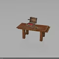 Rustic Wooden Long Table With Open Box Pink Items And Small Bowl