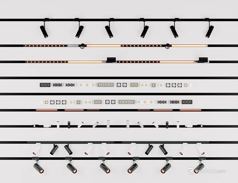 Modern Track Lighting Systems With Various Components And Design Styles 3d model