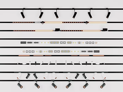 Modern Track Lighting Systems With Various Components And Design Styles 3d model