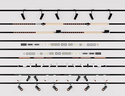Modern Track Lighting Systems With Various Components And Design Styles 3d model