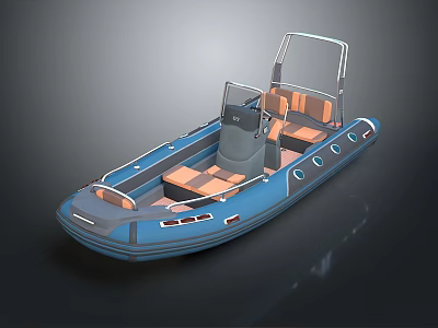 Blue Inflatable Boat For Family Leisure With Comfortable Seats And Console 3d model