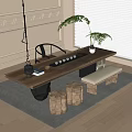 Modern Tea Table and Chair Large Board Table Tea Set Stool 3d model