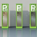 Three Green Swing Door Signs With Bicycle Parking Arrows And Indicators