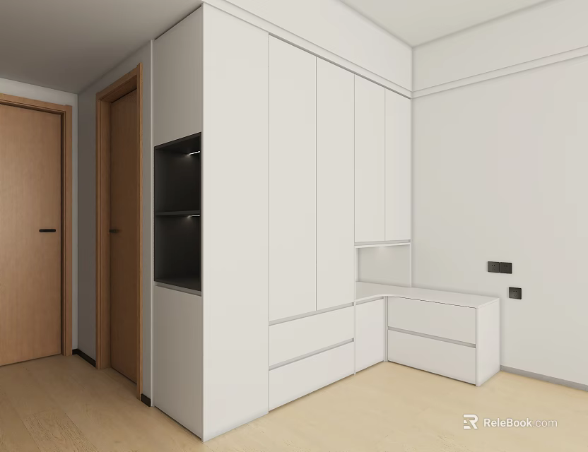 Modern White Wardrobe Interior Design With Multiple Cabinets And Drawers 3d model