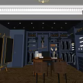 Elegant Navy Blue Clothing Store Interior With Gold Accents Clothing Racks And Storage Cabinets