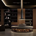 Modern Lounge Room Interior With Wooden Bookshelves Sofas Coffee Table And Green Plant