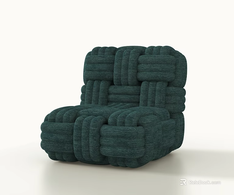 Dark Green Single Sofa with Modern Knitted Block Pattern Design and Fabric Upholstery 3d model