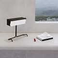 Modern Desk Lamp on Window Side Table with Books Coffee Cup Cherries and Sea View