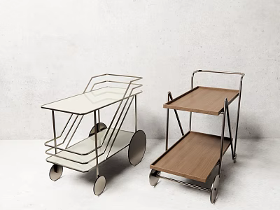 Mobile Commercial Equipment Multi Tier Serving Carts With Glass And Wood Tops Metal Frame 3d model
