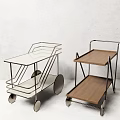 Mobile Commercial Equipment Multi Tier Serving Carts With Glass And Wood Tops Metal Frame