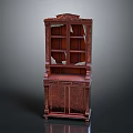 Dark Red Wooden Display Cabinet Featuring Carved Details Multiple Shelves And Elegant Traditional Design