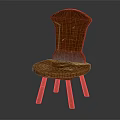 Rustic Wooden Chair With Curved Backrest Round Seat Natural Solid Wood Design