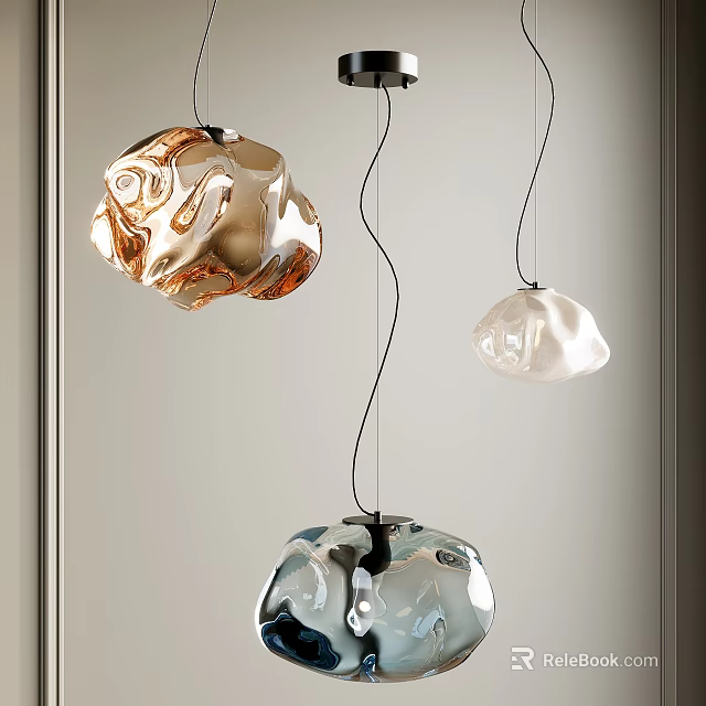 Unique Modern Pendant Lights With Artistic Glass Shapes And Metallic Translucent Finishes For Interior Decor 3d model 