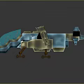 Futuristic Blue And Gold Drone 3D Model With Multiple Rotors And Transparent Canopy