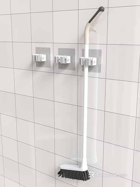 Sturdy Wall Hooks Installed On White Tile Wall For Hanging Rod In Home 3d model