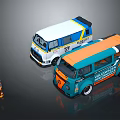 Colorful Volkswagen Buses With White Blue Yellow Stripes And Blue Orange Gradient Design