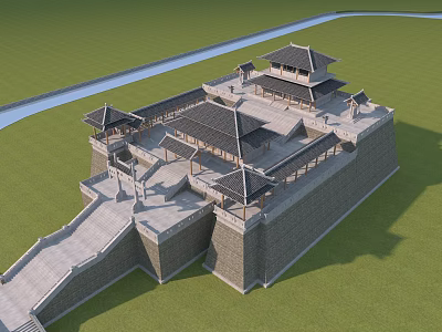 Ancient Chinese Architecture Featuring City Walls Watchtowers Moat And Traditional Roofs 3d model