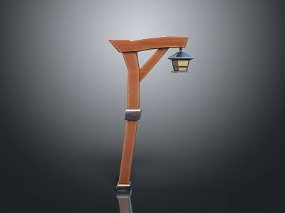 Wooden Outdoor Garden Lamp With Lantern Shade And T Shaped Stand Furniture 3d model
