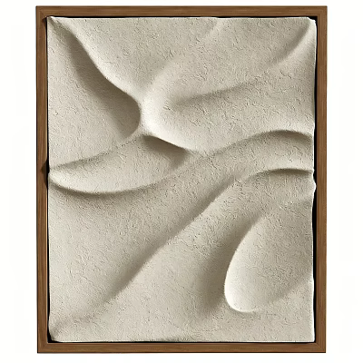 Unique Abstract Painting With Sand Like Textured Patterns In Wooden Frame 3d model