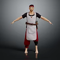3D Model Male Character With Red Headband Gray Apron Brown Belt Standing Barefoot