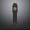 Vintage Ornate Wooden Grandfather Clock With Green Dial And Pendulum Base