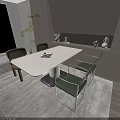 Modern Dining Table Set With White Surface Green Chairs And Plant In Minimalist Indoor Space