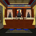Traditional Buddhist Worship Hall Interior With Central Buddha Statue And Prayer Mats