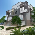 Modern Duplex Villa Exterior Design With Balconies Large Windows Greenery And Driveway