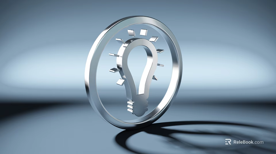 Modern Silver Metallic Circular Frame Decorative Ornament Set With Light Bulb Design 3d model 
