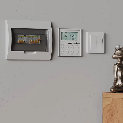 White Wall Mounted Switch Panel With Distribution Box And Digital Thermostat 3d model