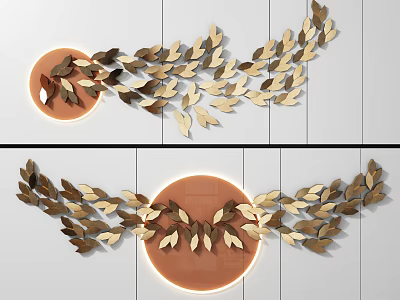 Elegant Wall Decor With Golden Brown Leaves And Circular Ornament Design 3d model