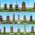 Traditional Chinese Pagodas With Multi layered Structures And Diverse Architectural Styles 3d model