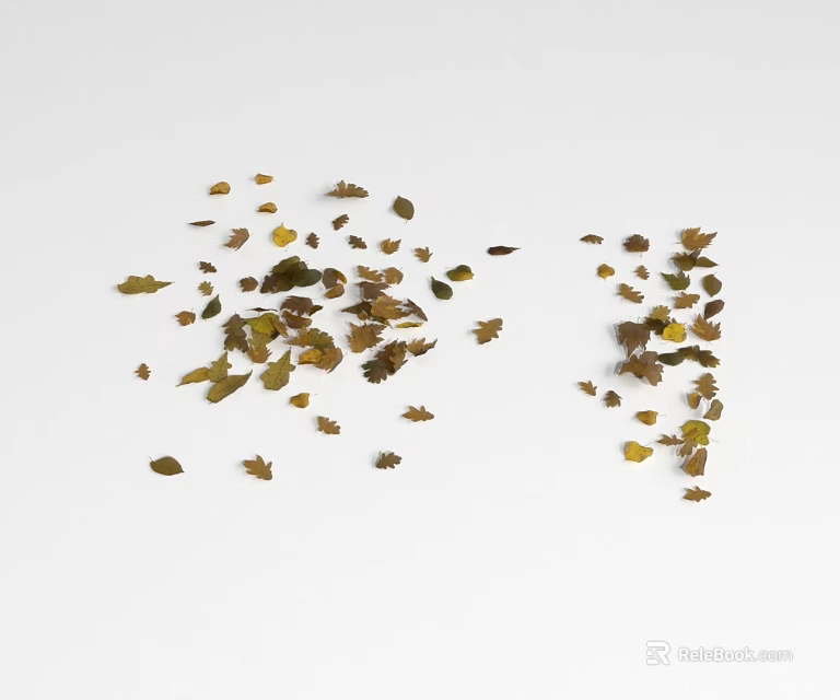 Various Scattered Green and Brown Leaves on White Background for Natural Decorative 3d model 