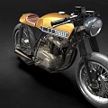 Vintage Yamaha Motorcycle Classic Custom Design With Yellow Black Body And Brown Leather Seat