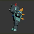 3D Geometric Style Character with Red Horns Blue Eyes Gray Body and Blue Chest Gem