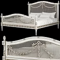 Classic White Bed Frame With Carved Details And Wicker Headboard Design