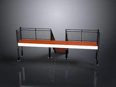 Scene Component Design With Black Metal Railing And Wooden Bench Top 3d model