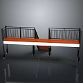 Scene Component Design With Black Metal Railing And Wooden Bench Top