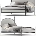 Elegant Double Bed With Metal Frame Upholstered Headboard And Gray Bedding 3d model