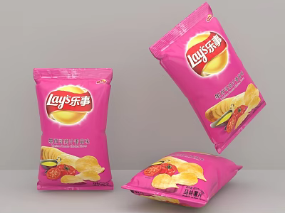 Lay's Potato Chips In Pink Packaging With Original And Tomato Flavors Displayed 3d model