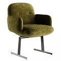 Olive Green Velvet Dining Chair With Armrests And Silver Metal Legs