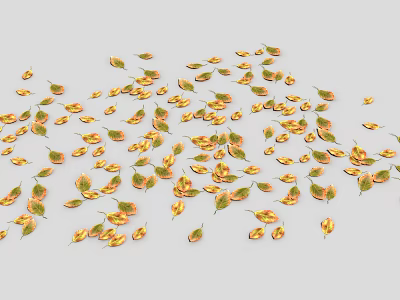 Natural Autumn Yellow Green Leaves Scattered On White Decorative Background Surface 3d model