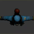 Full Body Blue Protective Suit With Gas Mask Utility Belt And Brown Boots