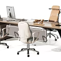 Modern Office Desk With Ergonomic Chairs Computer Monitor Desk Lamp And Storage Cabinet