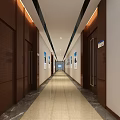 Modern Conference Room With Long Table Laptop Screens Wooden Walls And Landscape Painting