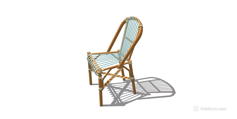 Natural Rattan Leisure Chair With Wooden Frame And Striped Weaving Design 3d model 