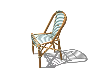 Natural Rattan Leisure Chair With Wooden Frame And Striped Weaving Design 3d model